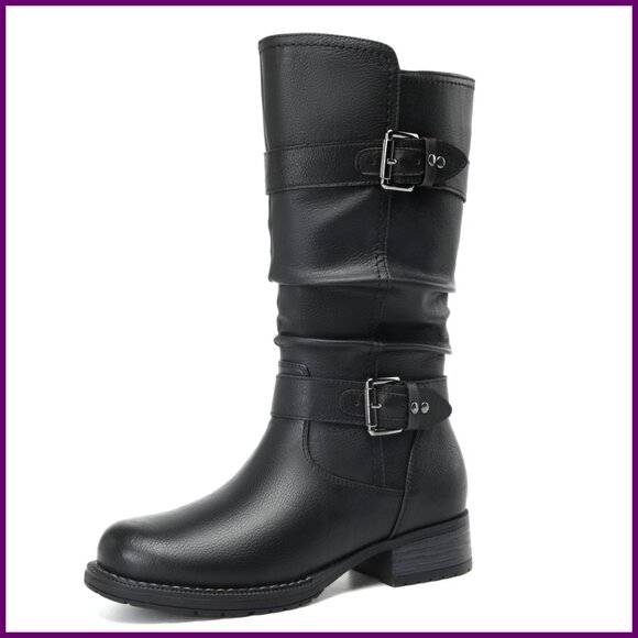 Women's Mid Calf Boots Chunky Low Heel Zipper Comfort Booties Dress Boots